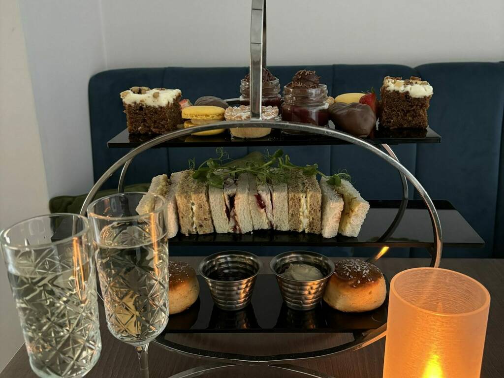 Two glasses of Prosecco and festive afternoon tea at the spa