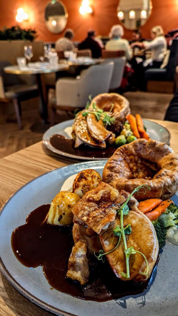 Easter sunday lunch meal at Hatherley Manor Hotel and Spa, Gloucestershire